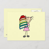 本を持ったスティックガール ポストカード (正面/裏面)