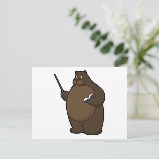 本を持ったポインターのクマの先生 ポストカード (スタンド正面)