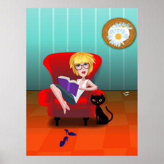 本を持った女の子 ポスター