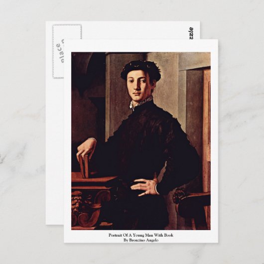 本を持った若者のポートレート ポストカード (正面/裏面)