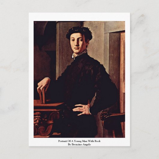 本を持った若者のポートレート ポストカード (正面)