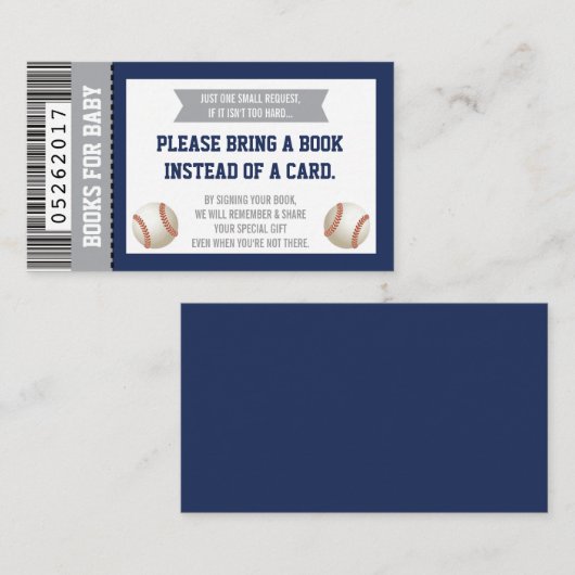 本を持ってきてカード、スポーツチケット、ベビーシャワー エンクロージャーカード (正面/裏面)