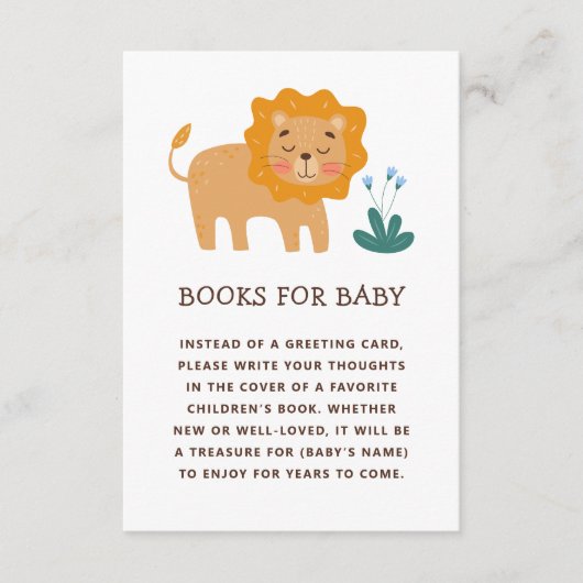 本を持ってベビー。かわいい動物園のサファリライオン動物 エンクロージャーカード (正面)