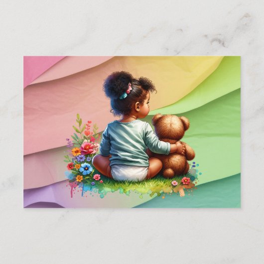 本を持ってベビー |女の子の赤ちゃんシャワー エンクロージャーカード (裏面)