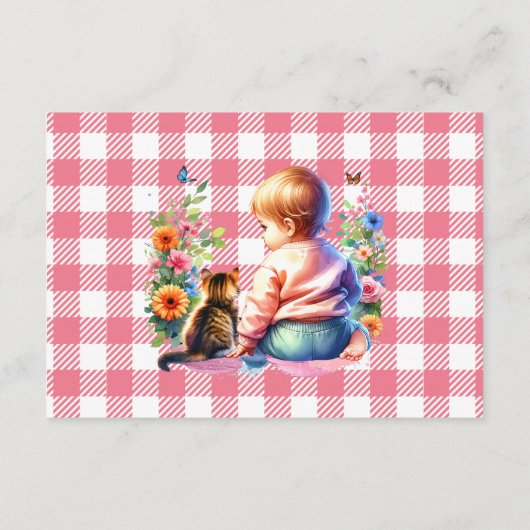 本を持ってベビー |女の子の赤ちゃんシャワー エンクロージャーカード (裏面)