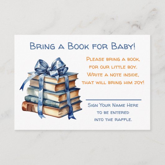 本を持ってベビー |赤ちゃんシャワー エンクロージャーカード (正面)