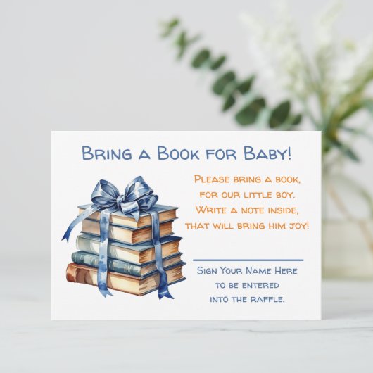本を持ってベビー |赤ちゃんシャワー エンクロージャーカード (スタンド正面)