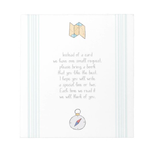 本を持って招待状カードアドベンチャーベビーシャワー ノートパッド (正面)