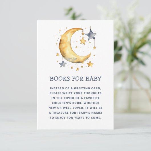 本を持って来てベビーを頼む。可愛いお洒落月 エンクロージャーカード (スタンド正面)