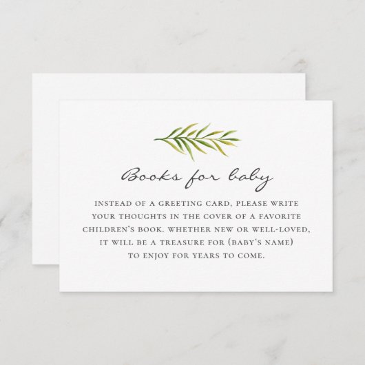 本を持って来てベビーを頼む。緑シンプル色 エンクロージャーカード (正面/裏面)