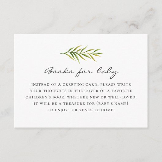 本を持って来てベビーを頼む。緑シンプル色 エンクロージャーカード (正面)