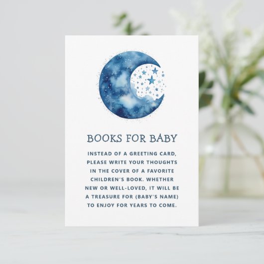 本を持って来てベビーを頼む。青お洒落月 エンクロージャーカード (スタンド正面)