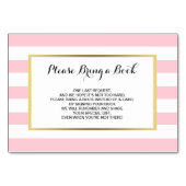 本を持って来て下さい-ピンクの女の子のベビーシャワーカードを縞で飾ります テーブルナンバー (正面)