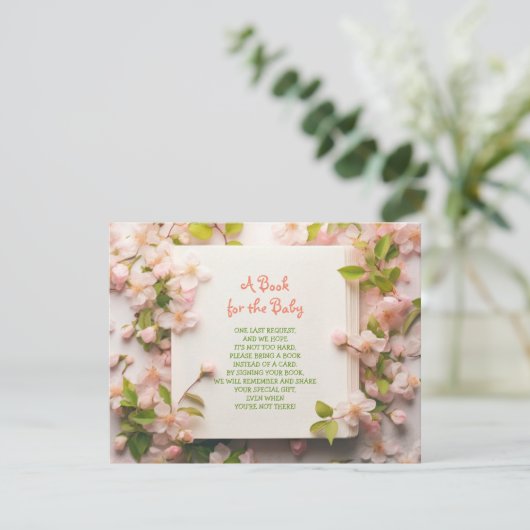本を持って来る桃のバラピンクの赤ちゃんシャワーカード 招待状 (スタンド正面)
