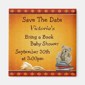 本を持って行くテディ赤ちゃんシャワー日付を保存 マグネット (正面)