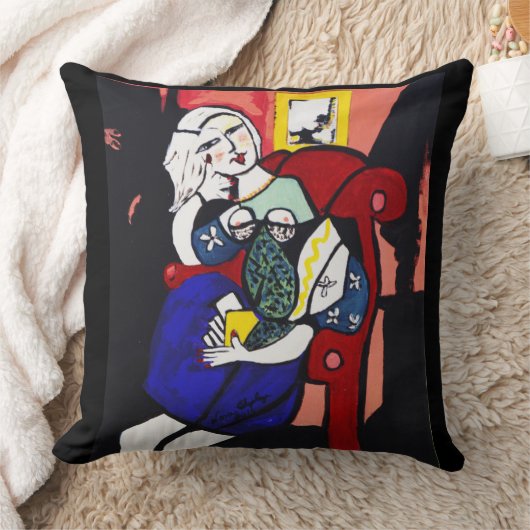 本を持つノラの女の子によるピカソ クッション (ブランケット)