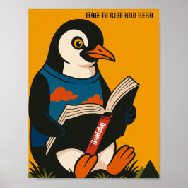 本を持つペンギン — 起きて読書の時間! ポスター