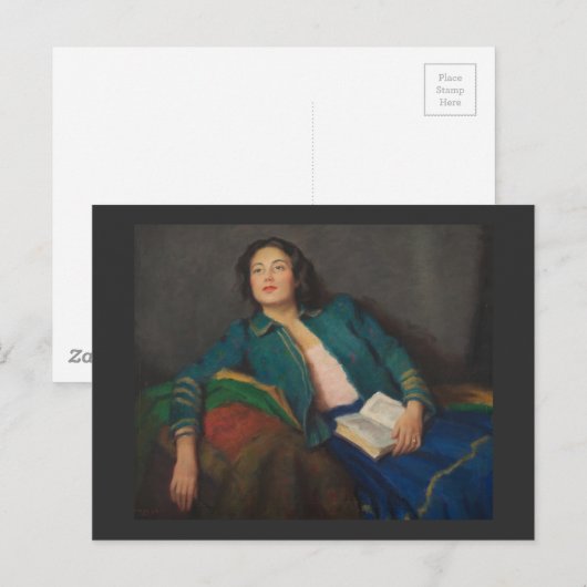 本を持つ女性 ポストカード (正面/裏面)