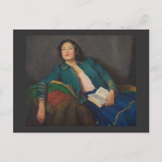 本を持つ女性 ポストカード (正面)