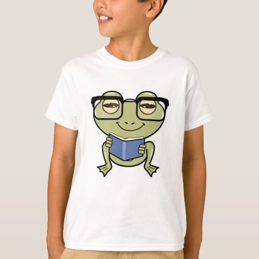 本を持つ学生のカエル Tシャツ (正面)