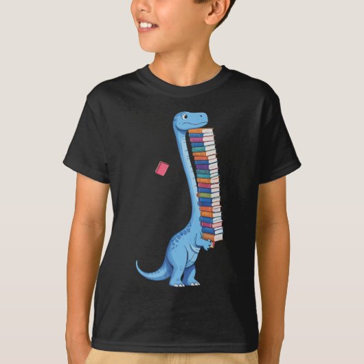 本を持つ恐竜の絵 読んでいる恐竜 Tシャツ (正面)