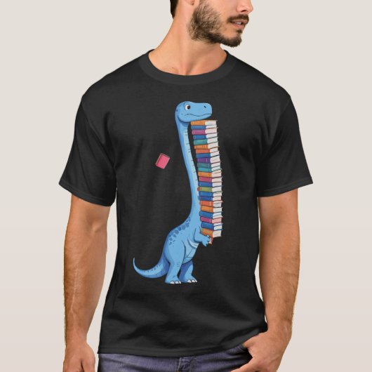 本を持つ恐竜 読書する恐竜 Tシャツ (正面)