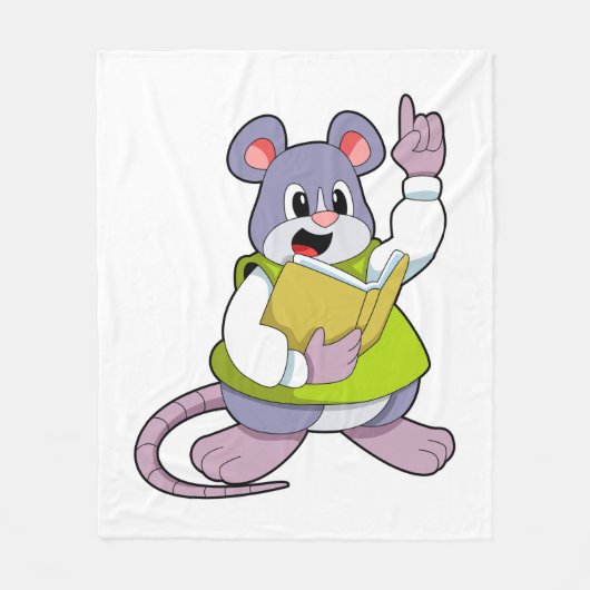 本を持つ教師のネズミ フリースブランケット (正面)