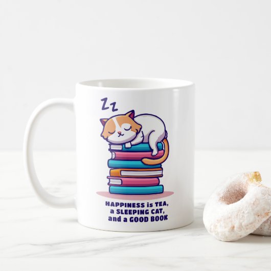 本を積み重ねた猫かわいい読み手パーソナライズされたお茶 コーヒーマグカップ (ドーナツ)