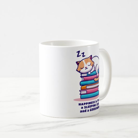 本を積み重ねた猫かわいい読み手パーソナライズされたお茶 コーヒーマグカップ (正面右)