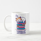 本を積み重ねた猫かわいい読み手パーソナライズされたお茶 コーヒーマグカップ (左)
