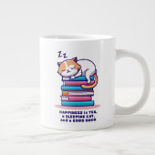 本を積み重ねた猫かわいい読み手パーソナライズされたお茶 ジャンボコーヒーマグカップ (右)