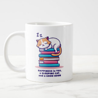 本を積み重ねた猫かわいい読み手パーソナライズされたお茶 ジャンボコーヒーマグカップ