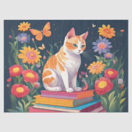 本を積み重ねた猫 薄葉紙