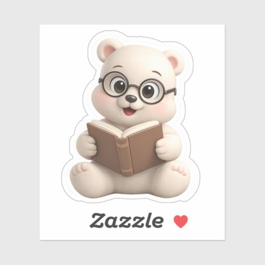 本を読むかわいいクマのキャラクター シール (シート)