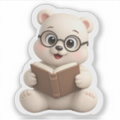 本を読むかわいいクマのキャラクター シール (正面)