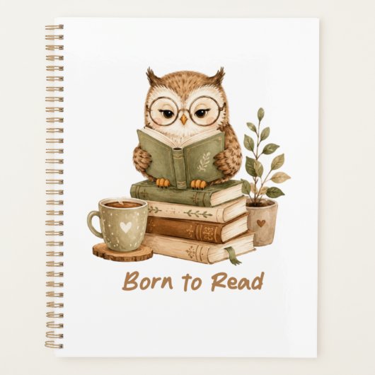 本を読むために生まれたかわいいフクロウの本の愛好家 プランナー手帳 (正面)