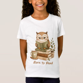 本を読むために生まれた かわいいフクロウのブックラバーデザイン Tシャツ