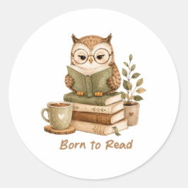 本を読むために生まれた かわいいフクロウの本好きデザイン ラウンドシール