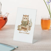 本を読むために生まれた 可愛いフクロウの本好き 台座サイン (インサイチュ)