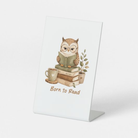 本を読むために生まれた 可愛いフクロウの本好き 台座サイン (正面)
