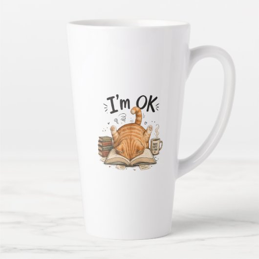 本を読むのが好きな猫の面白いデザイン コーヒー好きなグラフィック カフェラテマグ (右)