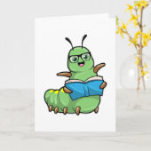 本を読むオタクのイモムシ&眼鏡 カード (黄色い花)