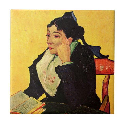 本を読むジーヌ夫人（ヴィンセント・ファン・ゴッホ） タイル (正面)