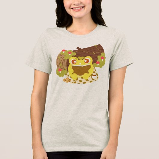 本を読むピクニックのカエル トライブレンドTシャツ (正面)