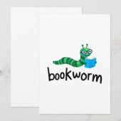 本を読む友達 可愛い本虫 本を持って 招待状 (正面/裏面)