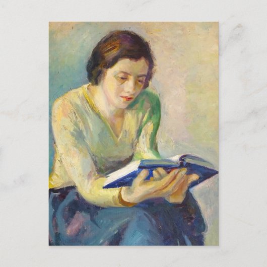 本を読む女性の絵 ポストカード (正面)