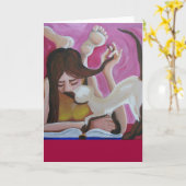 本を読む少女とシャム猫 カード (黄色い花)