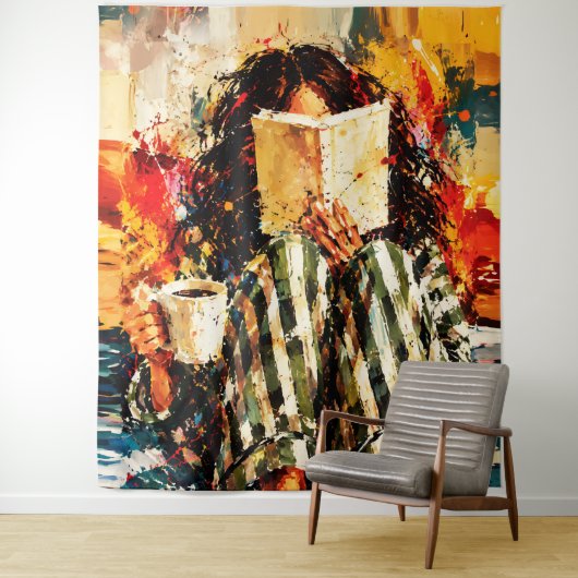 本を読む少女の温かみのある絵画アート タペストリー (インサイチュ)
