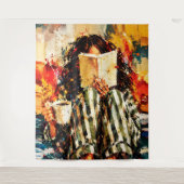 本を読む少女の温かみのある絵画アート タペストリー (正面)