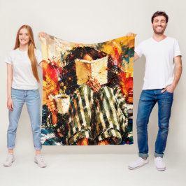本を読む少女の温かみのある絵画アート フリースブランケット